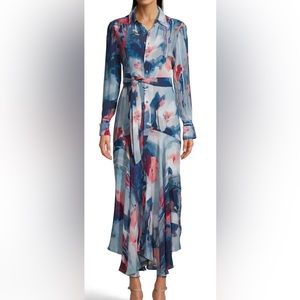 NWT Robert Graham Gianna Watercolor Printed Maxi Shirtdress. High Low dress